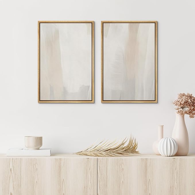 IDEA4WALL Framed Canvas Print Wall Art Set Minimalist Beige Watercolor Soft Neutral Abstract Illustrations Modern Art Decorative Bohemian Calm/Zen for Living Room, Bedroom, Office - 16"x24"x2 Natural