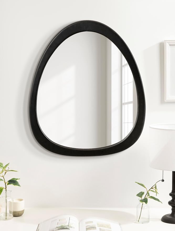 Kate and Laurel McKinder Mid-Century Asymmetrical Wood Wall Mirror; 24 x 28; Black; Decorative Geometric Irregular Mirror with Robust Wooden Frame and Mid-Century Mirror Look