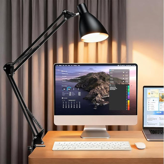 Metal LED Desk Lamp for Home Office, 32" Swing Arm Architect Desk Lamp with Clamp, 5 Color Modes 10 Brightness Task Lamps, Adjustable Gooseneck Clip-on Table Light for Reading Home Work Study, Black