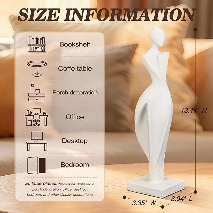 Modern Abstract Female Sculpture, White Resin Statue for Home & Office Decor, Minimalist Art for Living Room, Bookshelf, Desk