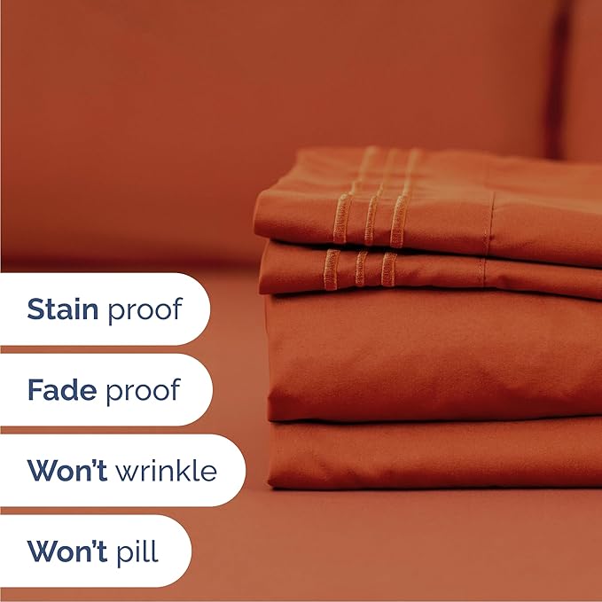 Queen Size 4 Piece Sheet Set - Comfy Breathable & Cooling Sheets - Hotel Luxury Bed Sheets for Women & Men - Deep Pockets, Easy-Fit, Soft and Wrinkle Free Sheets - Terracotta Oeko-Tex Bed Sheet Set