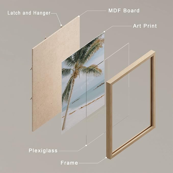 SIGNWIN Framed White Beach Shore Tropical Palm Tree Island Wall Art, Set of 4 Landscape Colorful Wall Decor Prints, Nature Wilderness Wall Décor for Living Room, Bedroom - 11"x14" Natural