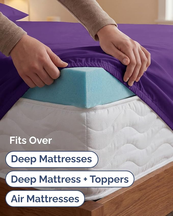 Extra Deep Twin XL Sheet Set - 4 Piece College Dorm Bed Sheets Set w/Extra Deep Pockets - Ultra-Soft, Comfy & Breathable Bedding for Women, Men, Kids & Teens - Wrinkle Free & Fade Resistant - Purple