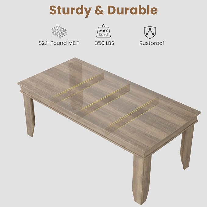 GarveeHome Farmhouse Dining Table for 6-8 People, 71 in Long Kitchen Tables with Wooden Sturdy Frame, 6 ft Large Rectangular Dinner Table for Dining Room, Kitchen, Natural Oak, 71" Non-extendable