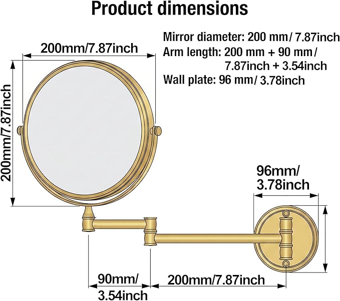 7Trees 8-Inch Retro Bathroom Folding Wall Mount Make-Up Mirror Flip Telescopic Beauty Mirror (Antique Brass)