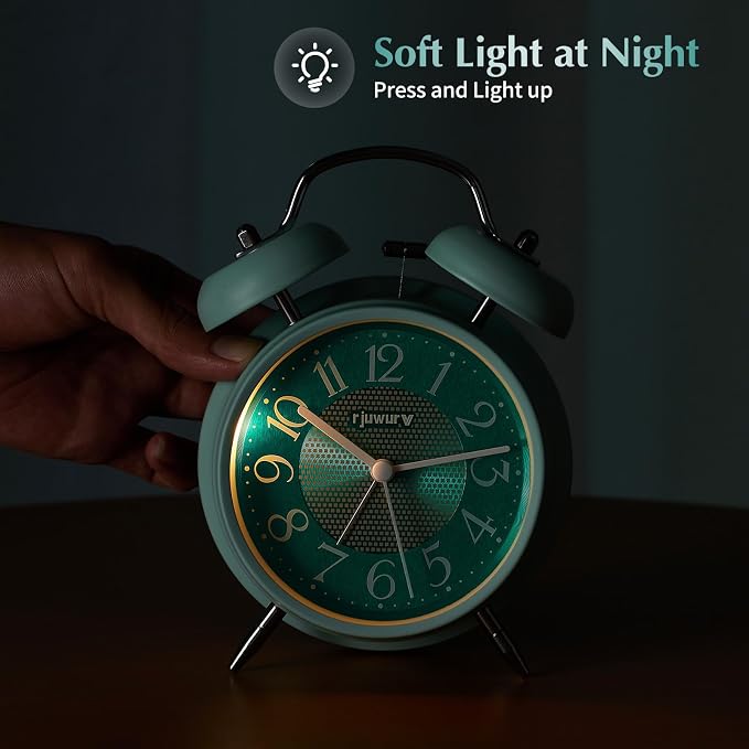 Rjuwurv 4" Loud Alarm Twin Bell Alarm Clock with Night Light for Bedroom