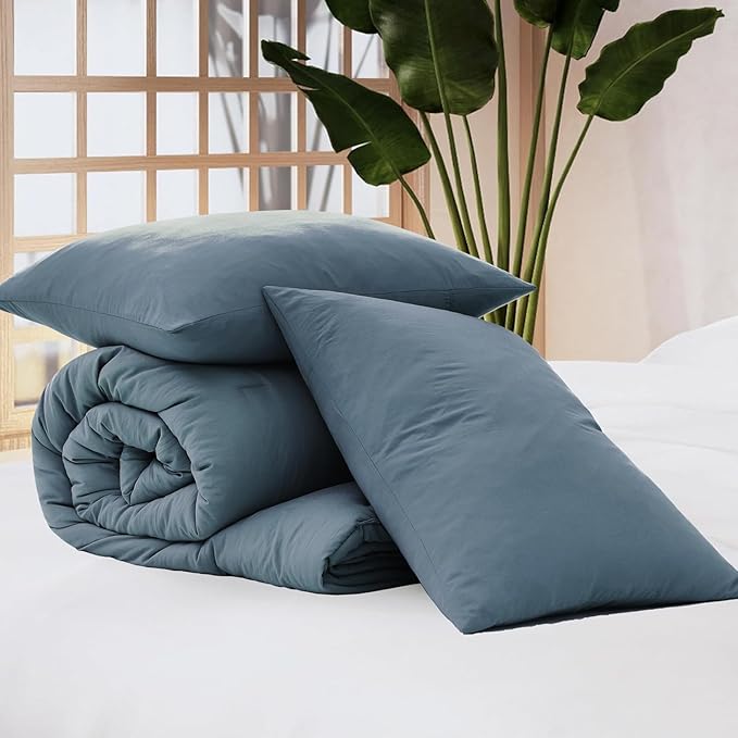 WRENSONGE Full Size Comforter Sets - 3 Pieces Oxford Blue Comforter Prewashed Soft Lightweight for All Seasons, Fluffy Down Alternative Comforter Full Size with 2 Pillow Shams