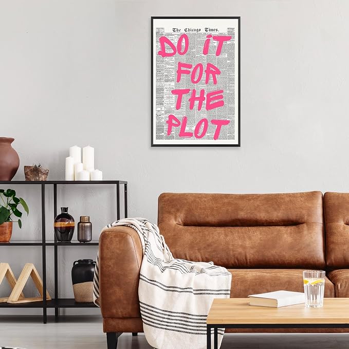 Do It Foe The Plot Wall Art Retro Newspaper Pink Font Canvas Poster Positive Affirming Quote Minimalist Prints Painting For Home Bedroom Dorm Wall Decor Aesthetics 24x36in Unframed