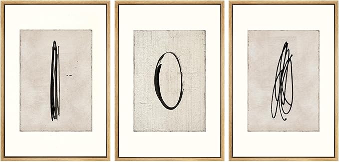 SIGNWIN Framed Canvas Print Wall Art Set Mid-Century Modern Paint Strokes Abstract Shapes Illustrations Modern Art Decorative Minimal Multicolor for Living Room, Bedroom, Office - 24"x36"x3 Natural