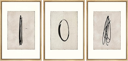 SIGNWIN Framed Canvas Print Wall Art Set Mid-Century Modern Paint Strokes Abstract Shapes Illustrations Modern Art Decorative Minimal Multicolor for Living Room, Bedroom, Office - 16"x24"x3 Natural