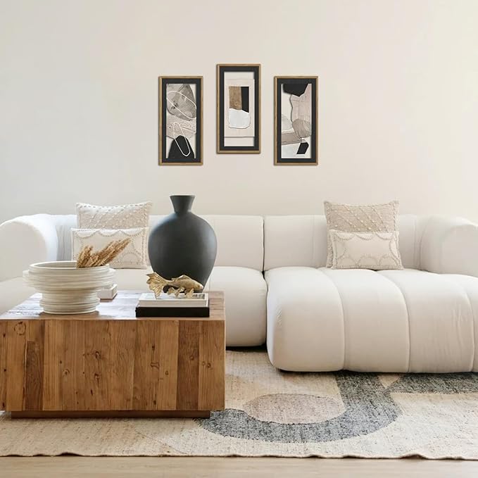 IARTTOP Neutral Abstract Wall Decor Set of 3 Beige Grey Black Brown Wall Art Framed Mid Century Modern Tone Minimalist Artwork Textured Abstract Painting for Walls Bedroom Office 8x16Inch