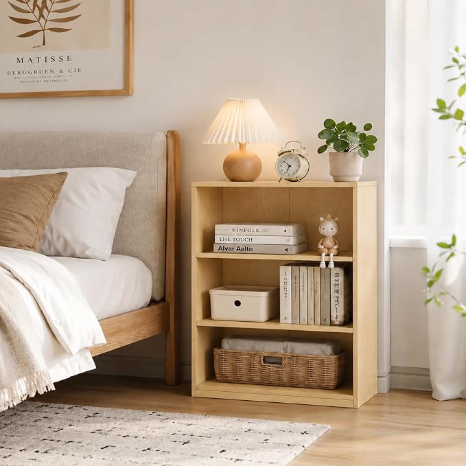 Wooden 3-Tier Bookshelf, Adjustable Open Storage Shelf Unit, 31.5" Tall Bookcase（Oak）