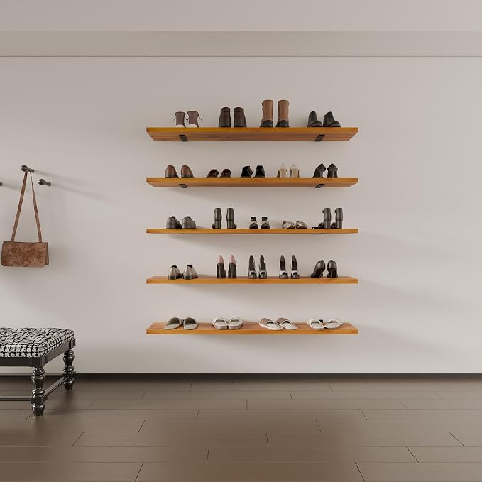 5 Tier Book Shelf,48 inch Long Floating Shelf for Wall,Wall Mounted Bookshelf for Books/Lego/Plants,Solid Wood Adjustable Bookcase