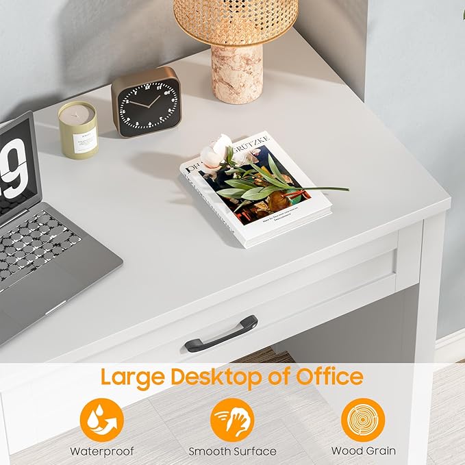 Vabches Farmhouse 47" Executive Desk with File Drawer, Wood Computer Desk with 3 Storage Drawers, Workstation for Home Office, Study, Writing.White.