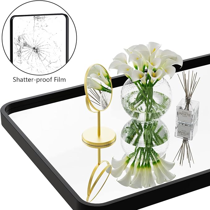 Black Full Length Mirror for Bathroom, 18"x48" Long Metal Framed Full Body Mirror, Rectangle Floor Mirror Leaning Against Wall for Dressing Living Room Bedroom Entryway
