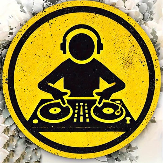 Vintage DJ Themed Iron Sign, 7.98x7.98 inches, Circular Wall Art, Multipurpose Home/Room/Restaurant/Bar/Café/Garage Decor, Wall Hanging, No Electricity Needed