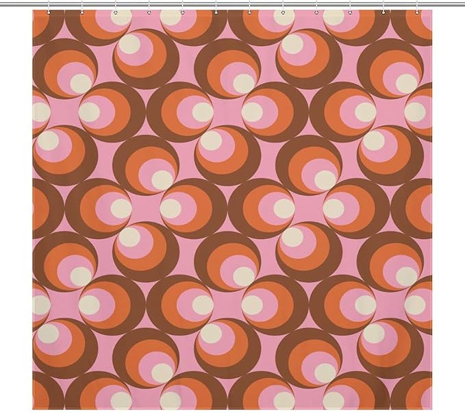 Mid Century Vintage Geometric Shower Curtains Modern Pink Rod Pocket Abstract Geometric Circular Shapes Washable Waterproof Fabric for Bathroom Decor Bathtub with 12 Hooks 72x72in (183x183cm)