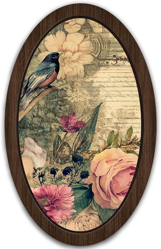 UYIKG Vintage Oval Framed Wall Art Decor,Vintage Rustic Farmhouse Bird Floral Cottage Core Wall Decor for Theme Room Home Bedroom Living Room Home Office 9x14.6 in
