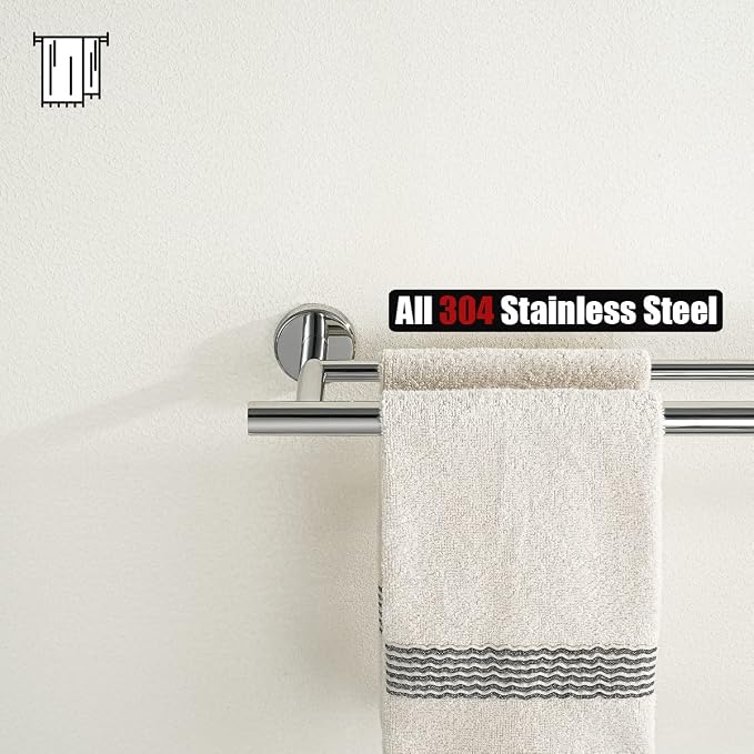 JQK Double Towel Bar Chrome, 20.5 Inch 304 Stainless Steel Thicken 0.8mm Towel Rack Bathroom, Towel Holder Polished Steel Wall Mount, Useable Length 18 Inch, TB100L18-CH