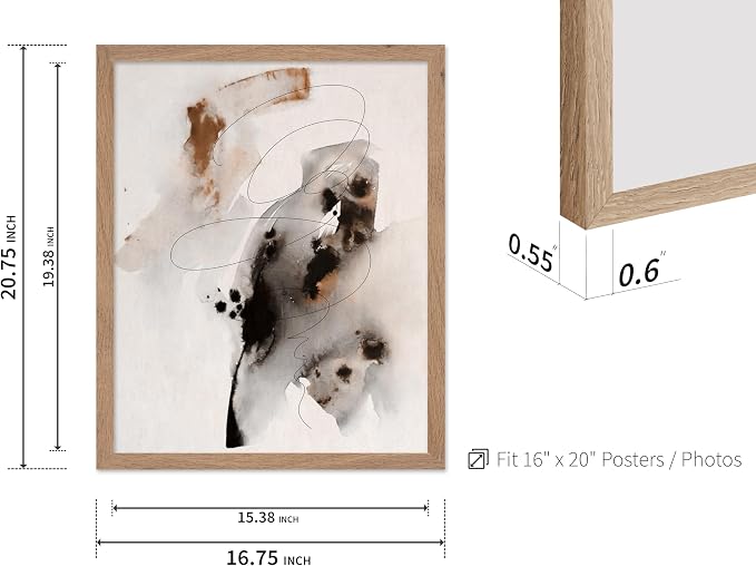 Poster Master Ink Wash Painting Poster - Line on Ink Wash Print - Ink Brush Art - Abstract Illustration - Line Design - Bedroom or Living Room Wall Decor - 16x20 Beige Framed