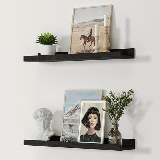 Vivelove Floating Shelves Wall Mounted Set of 2, Modern Black Wall Shelves for Storage with Lip, Display Picture Ledge Shelf for Bedroom Kitchen Bathroom Living Room Nursery Display
