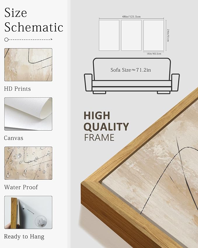 KUVIOKE Abstract Framed Wall Art Minimalist Beige Pastel Watercolor Neutral Wall Decor Modern Black Line Art Painting Home Decor 16x24in (Natural Framed)