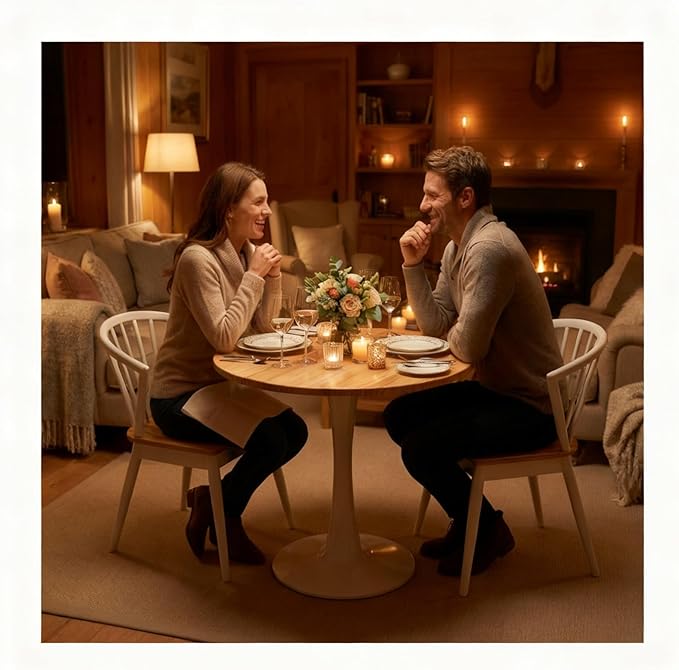 23.62" Small Round Dining Table for 2 – Durable & Well-Made Tulip Table with Sturdy Metal Frame, Compact 2-Seater Kitchen or Dining Room Table for Small Spaces, Apartments, Café, Restaurant, Office 1