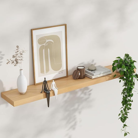 Floating Shelves for Wall, USA-Sourced Beech Wood 48 Inch Long Wall Shelves, Natural Wooden Mounted Picture Ledge Shelf, Nursery Book Storage Shelf Kids Bookshelf, Display Shelf for Bathroom