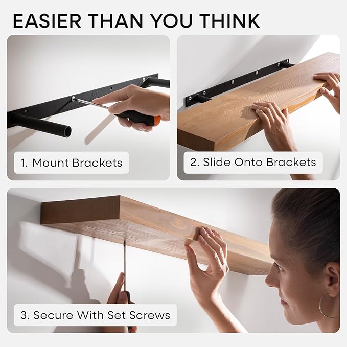 Homeforia 12 inch Golden Oak Floating Shelf, High End Solid Real Wood 12inch Small Floating Shelves for Wall Mounted, Oak Wooden 12in Floating Shelves, Heavy Duty Bracket, 12 X 6.5 X 1.75 in, Set of 4