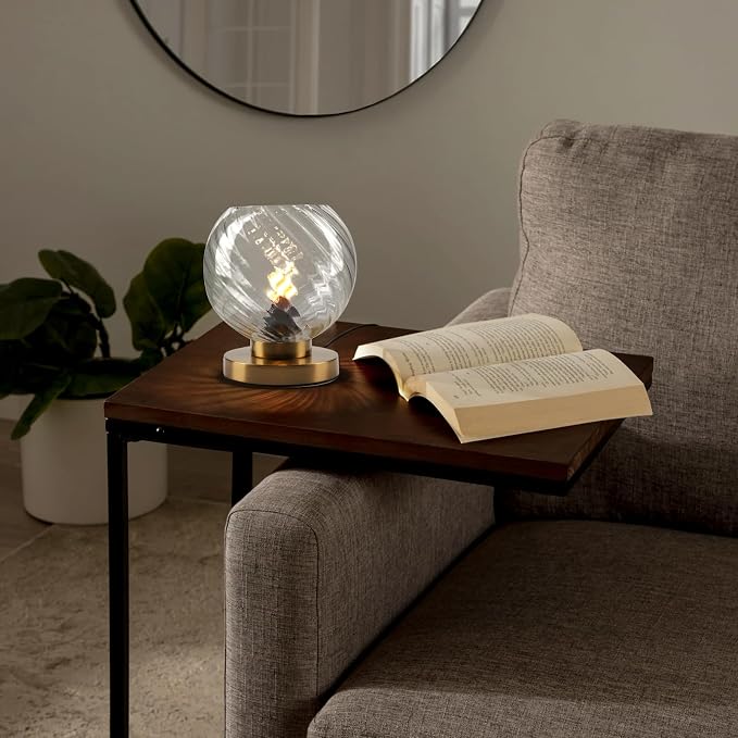 Gold Plug in Desk Table Lamps with Clear Glass Shade Small Bedside Lamp Mid Century Table Lamp for Nightstand Living Room Bedroom Office (Round)