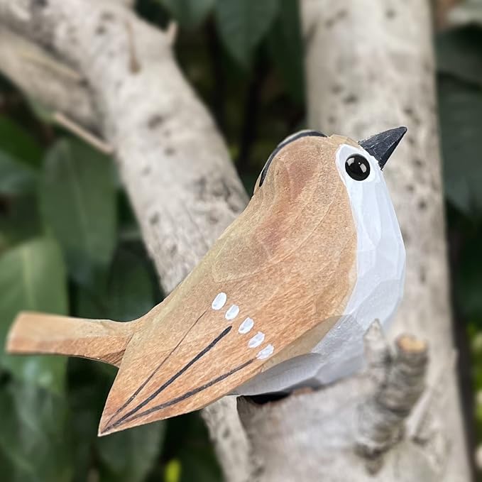 Bird Figurines Hand Carved Painted Wooden Statues for Home Decor, Gift for Bird Lovers,Housewarming, Birthday, Christmas, Anniversaries (NO.12-Regulus satrapa)