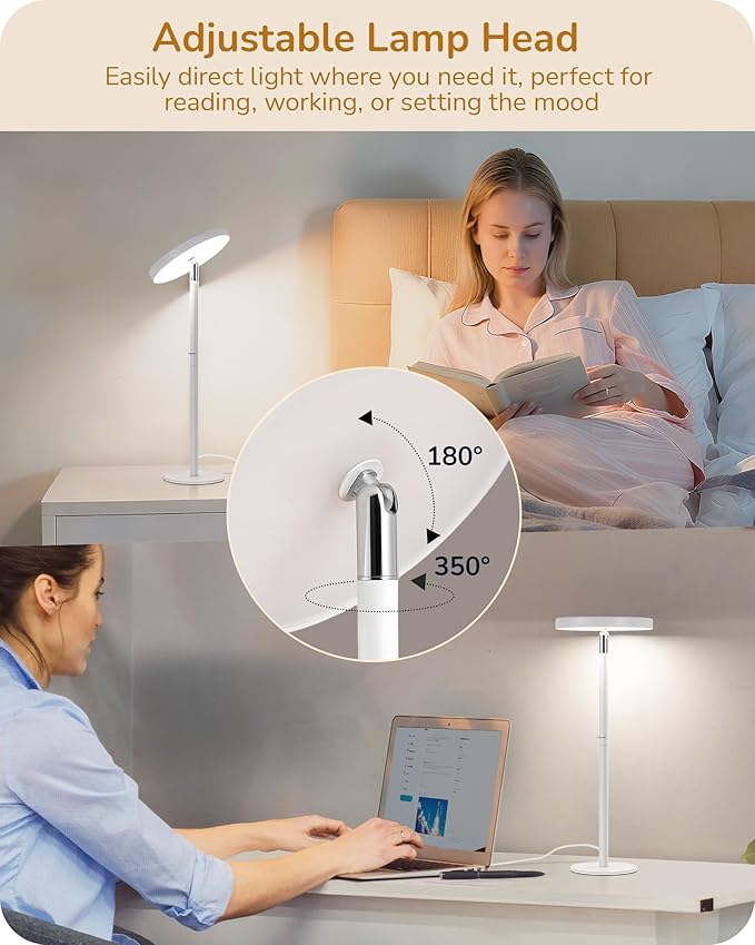 EDISHINE LED Table Lamp with 2 Adjustable Height, 5%-100% Dimmable & 3 Color Temperature, Touch Control, Modern Desk Lamp for Home Office, Living Room, White