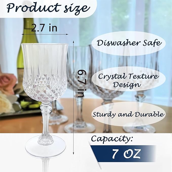 Plastic Wine Glasses, Plastic Goblets Vintage Style Cordial Drinking Glasses for Valentine’s Day, Wedding Reception, Grand Event Party Supplies (100, Transparent)