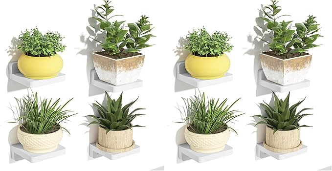 SRIWATANA Small Floating Shelves Wall Mounted, Wood Shelf for Decoration and Storage Set of 4, Mini Display Shelf for Bedroom, Bathroom, Kitchen, Office (White, 4 inch) (Pack of 2)
