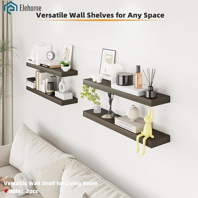 Floating Shelves Board for Wall with Brackets – 36" L x 10" W x 2" T Rich Walnut Melamine Wood Floating Shelves for Bathroom, Kitchen & Living Room Set of 2– DIY & Replacement