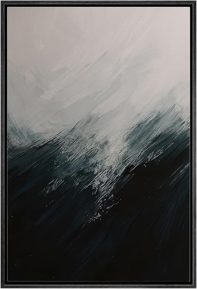 MUDECOR Framed Canvas Print Wall Art Dark Blue Brushstroke Abstract Ocean-Inspired Illustrations Fine Art Decorative Zen Multicolor Country/Farmhouse Retro for Bedroom - 24"x36" BLACK