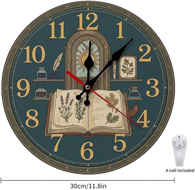Witchy Herbal Wooden Wall Clock Silent Non-Ticking Quartz | Frameless Battery Powered Decor for Living Room Office Kitchen Gift 10 12 Inch