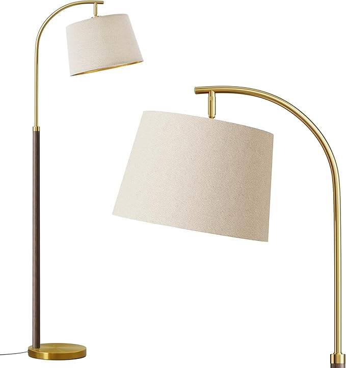 63" Wood Floor Lamp for Living Room Dimmable Standing Lamp with Remote & Foot Switch, 3 Color Temperatures Tall Lamp Mid Century Modern Floor Lamp for Bedroom Office, 9W Bulb Included, Walnut Brown