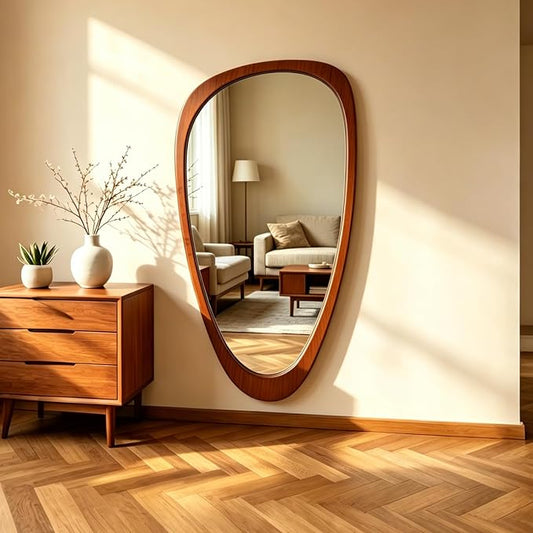 Ferytange Asymmetrical Full Length Mirror, 48" H x 24" W Irregular Boho Decorative Wall Mirror, Mid Century Modern Wall Art for Living Room Bedroom Entryway Hall