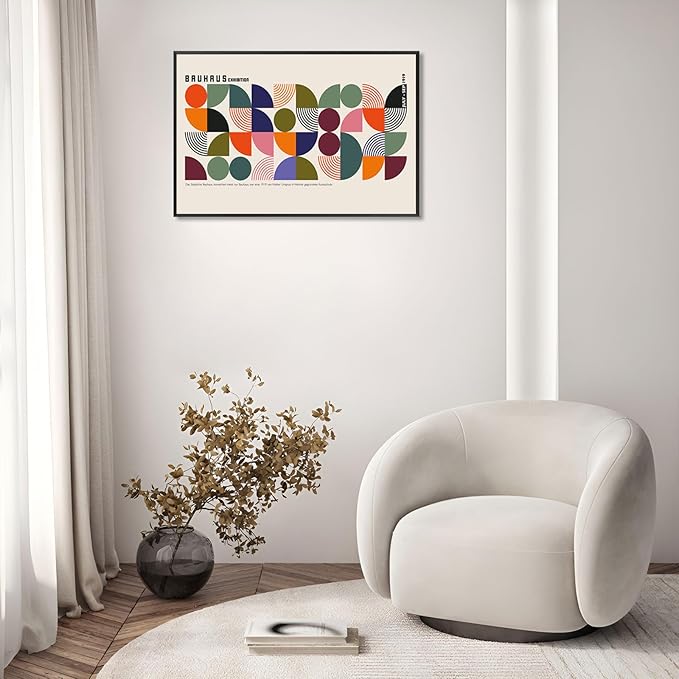 Bauhaus 1919 July-September Exhibition Vintage Framed Poster Colorful Abstract Composition Canvas Wall Art Beige Backdrop Prints For Home Bedroom Dorm Wall Decor 12x16in Framed