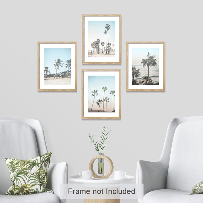 SIGNWIN Adhesive Canvas Poster Washed Out Tropical Island Palm Tree Beach Landscape Nature Wilderness Photography Realism Decorative Rustic Cozy Zen for Living Room, Bedroom, Office - 12"x16"x4