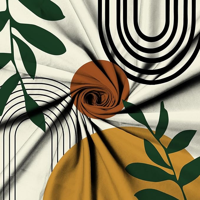 Boho Geometric Shower Curtain Beige Mid Century Abstract Arch Curve Bathroom Curtain Minimalistic Sun Shower Curtain Sets for Bathroom Extra Long 72x78 in with 12 Hooks