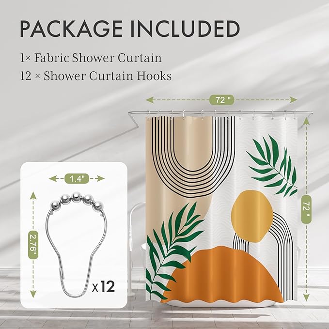 AmazerBath Fall Shower Curtain, Orange Abstract Cloth Shower Curtain Sets with 12 Shower Curtain Hooks, Luxury Hotel Quality Washable Farmhouse Polyester Fabric Bathroom Shower Curtains, 72x72 Inches