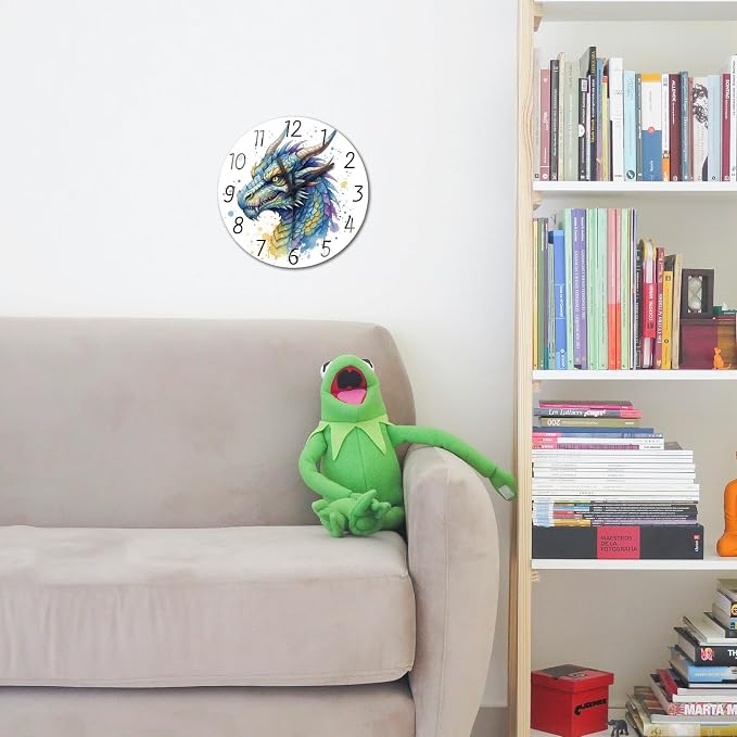 peacoblue Wall Clocks Battery Operated 12 Inch Dragon Glass Round Wall Clock Non Ticking for Kitchen Living Room Dining Room Bedroom and Bathroom Decor Accessories (Battery not Included)