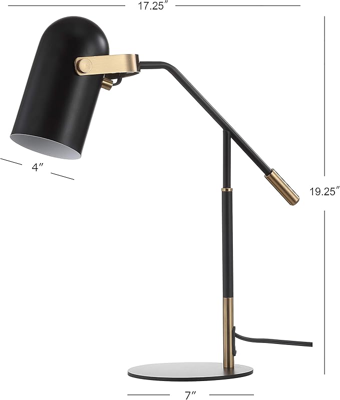JONATHAN Y 19.25" Black/Brass Gold Edison Metal LED Task Lamp, Contemporary Industrial Adjustable Desk Lamp for Home Office, Reading, UL Listed, LED Bulb Included JYL6116A