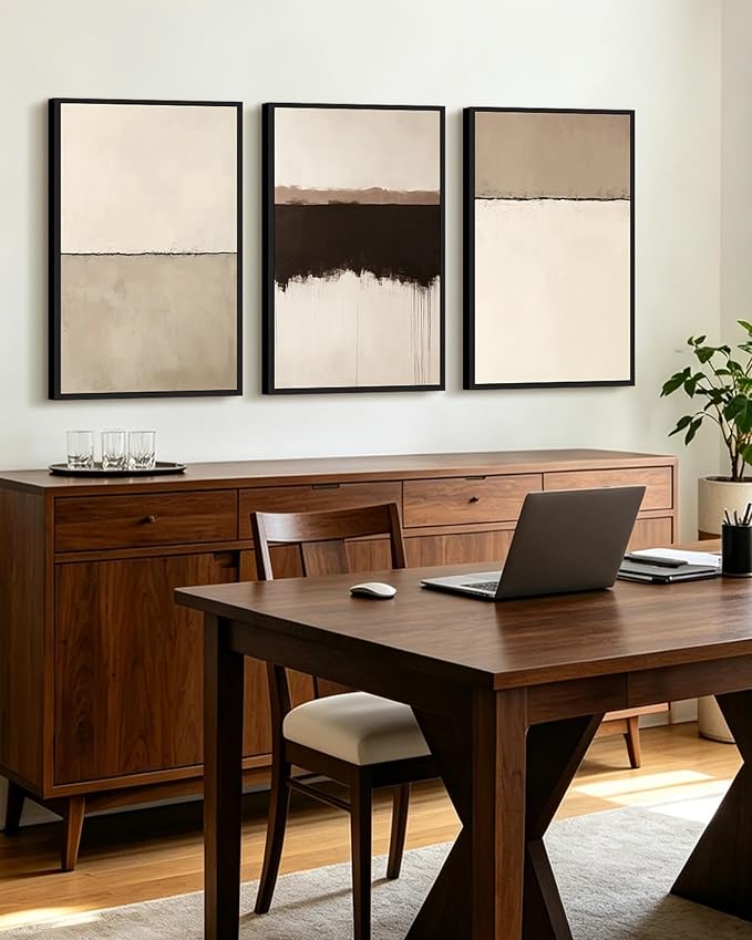 KUVIOKE Abstract Framed Wall Art Minimalist Beige Gray Pastel Watercolor Wall Decor Modern Illustration Neutral Art Painting Home Decor 16x24in (Black Framed)