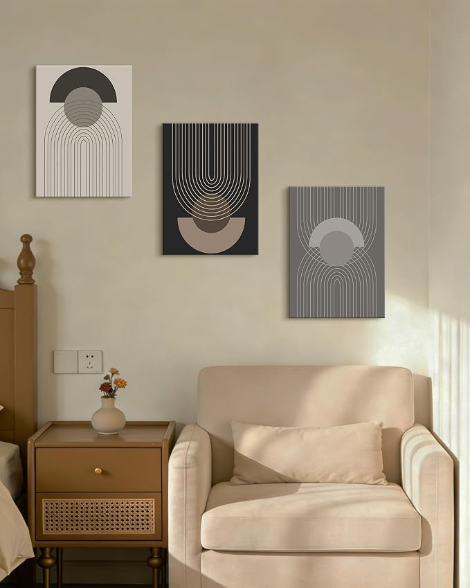 Boho Vintage Line Wall Art Framed Mid Century Bohemain Wall Decor Abstract Modern Artwork Home Office Living Room Prints Ready to Hang 12x16in Framed