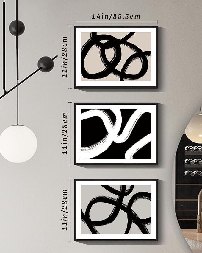 Drsoum Black Abstract Framed Wall Art Decor Duotone Minimal Dark Brush Stroke Prints Shapes Illustrations Modern Art Decorative Ready To Hang - 11x14in Black Framed
