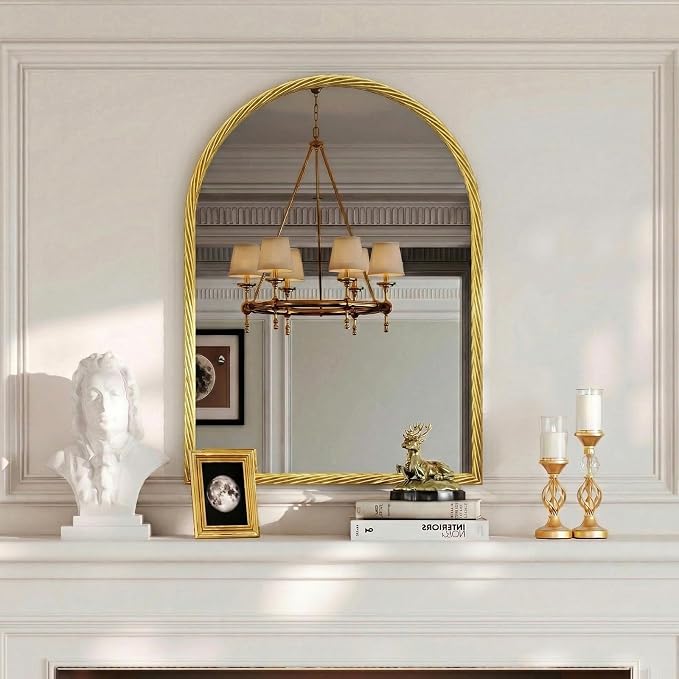 Uniclinens Gold Arched Mirror Decor - Large Vintage Mirror Decor with Twisted Rope Metal Frame,Antique Mirror for Fireplace, Living Room, Hallway, Bathroom,Entryway, 24"X36"