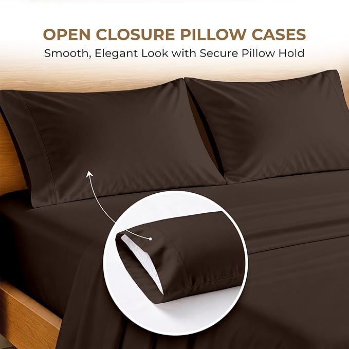 SGI bedding 100% Egyptian Cotton Sheets King Size – 600 Thread Count Sheets Set, Soft, Cooling, 15" Deep Pocket, Luxury Hotel Bedding, Breathable, Durable - Chocolate